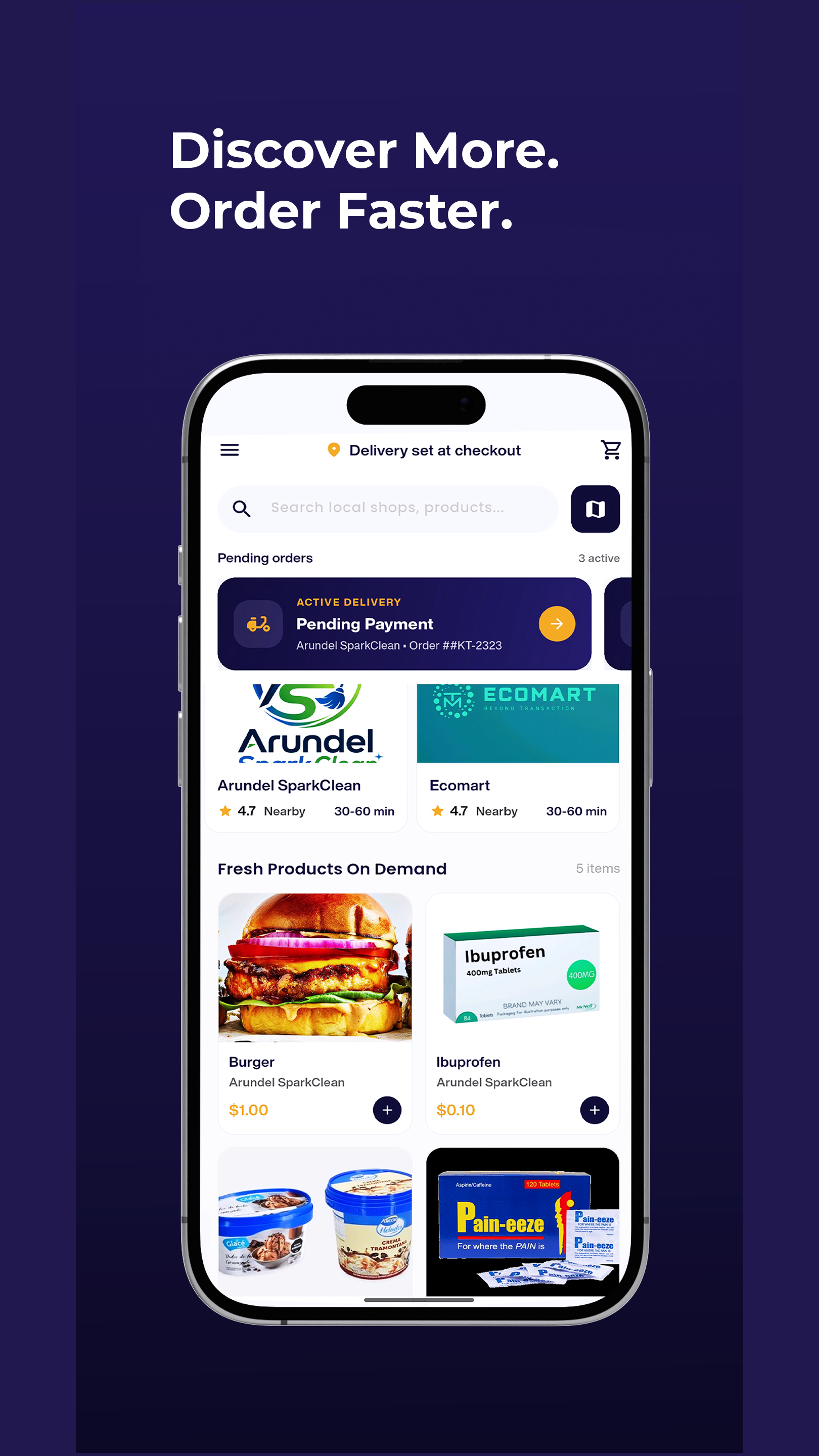 Preview of the Kutenga app showing local shops and products